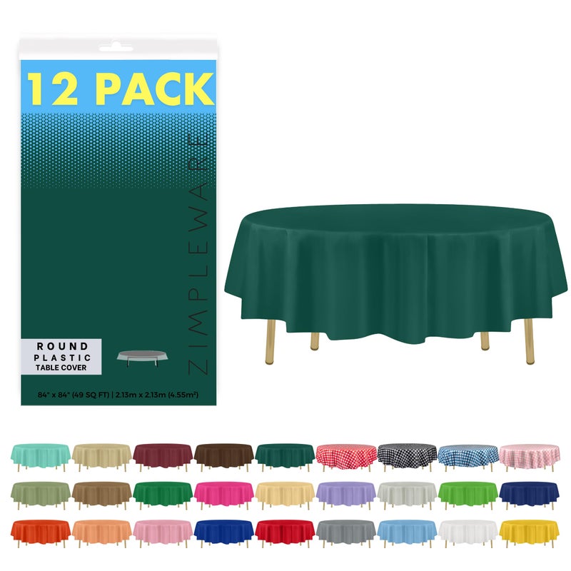 ZIMPLEWARE Premium Dark Green Plastic Table Cloth Disposable (12 Pack) Round Tablecloth (84in) Party Table Cloths Disposable, Perfect Table Cloth Round Cover for Any Table Up to 6 Feet - Image 1